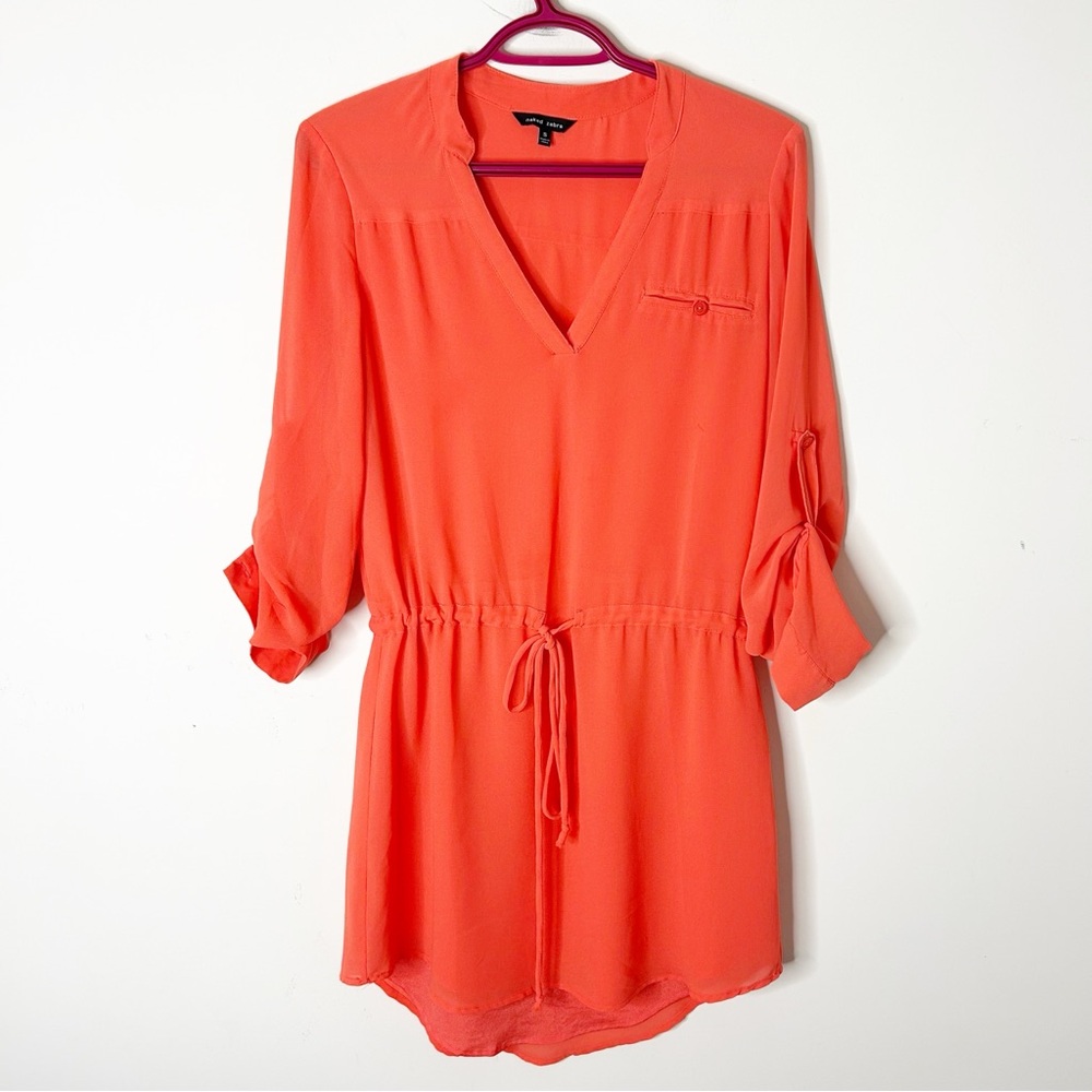 Naked Zebra Shirt Dress V-neck Drawstring Coral Pink Red Small Boho Euro summer